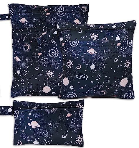 SANFERGE 3 sacchetti per pannolini bagnati e asciutti per bambini, impermeabili, riutilizzabili, con 2 tasche con cerniera e maniglia, lavabili, per viaggi, spiaggia, piscina, asilo nido, yoga,