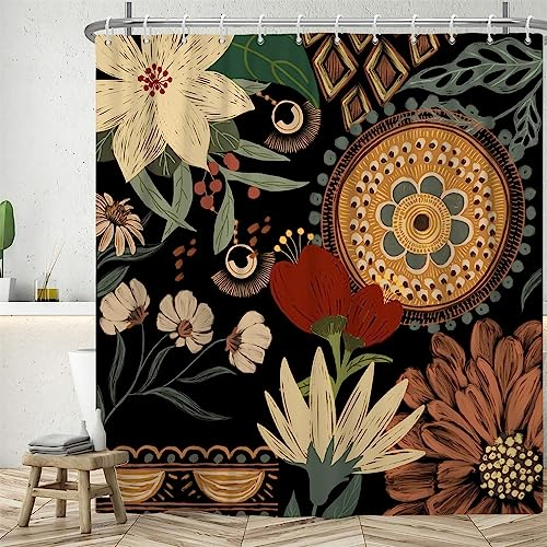 Uiiooazy Duschvorhang 240x180cm, Duschvorhang Grüne Blätter Boho Blumen Tropisch Abstrakt Duschvorhänge Anti Schimmel Stoff Waschbar Wasserdicht Polyester Bad Vorhang mit 12 Haken für Badezimmer