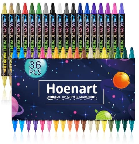36 Farben Dual Tip Acrylstifte, Wasserfest Acrylmarker für Holz, Leinwand, Stein, Felsmalerei, Glas, Keramik Oberflächen, DIY Kunsthandwerk machen Art Supplies