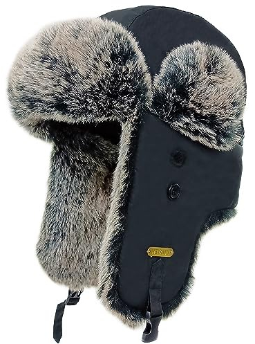 HEYANN Fliegermütze Herren Uschanka Trapper Russische Warme Mütze mit Ohrenklappen Winter Bomber Hut Wintermütze Unisex Fliegermütze Fellmütze für Herren (S/M, Schwarz-Schwarzjang)