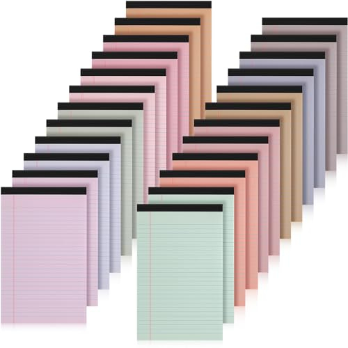 Fuutreo Notizblöcke, 12,7 x 20,3 cm, klein, schmal, liniert, mehrfarbig, liniert, für Schule, Uni, Bürobedarf, Arbeit, Pastellfarben, 24 Stück