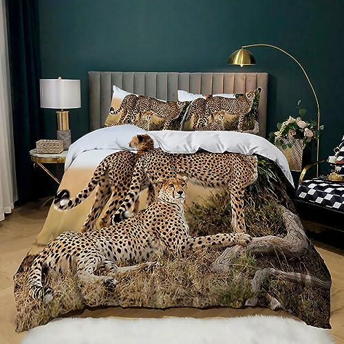 Bettwäsche 135x200 cm Bettbezüge aus Hautfreundlicher Mikrofaser Weiche Tier Gepard & Braun Bettwäsche-Set und Pflegeleichte mit Kissenbezug 80x80 cm