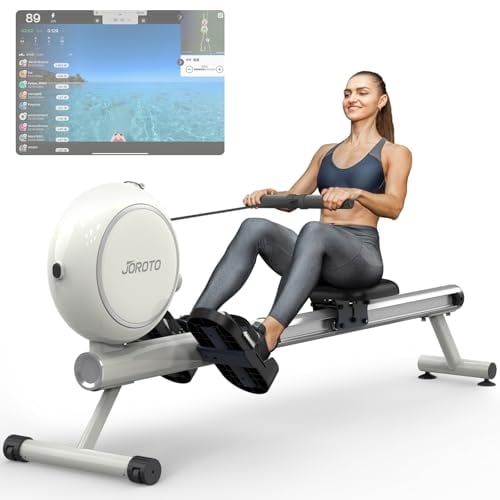 JOROTO Rudergerät für zu Hause, Magnetoresistives Rudergerät, Max Tragfähigkeit 140KG, Rudermaschine mit LCD-Anzeige, 8 Widerstandseinstellungen, Platzsparendes Rudergerät