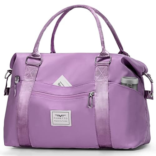 FIORETTO Damen Reisetasche Sporttasche Handgepäck Weekender Bag Schwimmtasche Wasserdicht Travel Bag Duffle Bag Fitnesstasche Trainingstasche für Damen Lila Medium