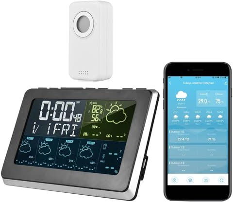 Stazione Meteorologica Intelligente WIFI Con Telecomando APP Tuya E Sensori, Termometro Temperatura Interna Esterna/barometrico/snooze/previsioni Meteo