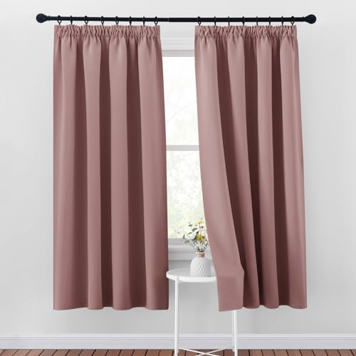 PONY DANCE Übergardinen mit Kräuselband Blickdicht 2er Set H 175 x B 140 cm Verdunklungsvorhänge für Gardinenschiene Vorhang Blickdicht Schlafzimmer Gardinen Verdunkelung Altrosa
