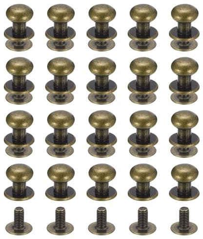 QUARKZMAN 8mm Vite a Testa Sferica Rivetti Bottone Nipplo, Confezione da 20 per Artigianato in Pelle Fai da Te Borsa Cintura, Tono Bronzo