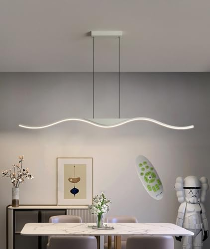 DDYY Moderne LED pendelleuchte esszimmer dimmbar hängelampe esstisch Linear design hängeleuchte mit Fernbedienung pendellampe höhenverstellbar Hängelampe für esszimmer Wohnzimmer Küche (weiß, L120)