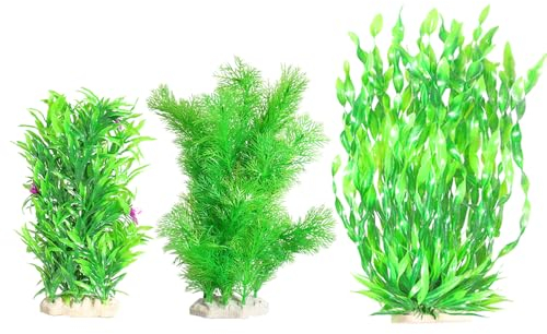 Ctpeng 3 Stück 24-32 cm Aquarium Pflanzen Kunststoff,Aquarium Deko,Aquarium plastikpflanzen Dekoration (grün)