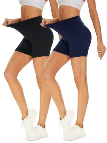 Missluck 2er Pack Radlerhose Damen Hohe Taille Kurze Sporthose Shorts Sommer Leggings Blickdicht Hotpants Unter Kleider für Yoga Sport, L-XL, Schwarz/Marineblau