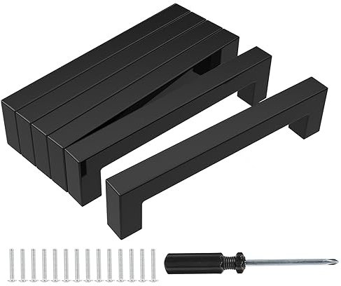 Blibro 6 Stück Möbelgriffe Schwarz mit Lochabstand 128mm, Schrankgriffe mit Schrauben und Installationswerkzeugen, geeignet für Schublade, Schrank, Möbel, Küche und Wohndekoration