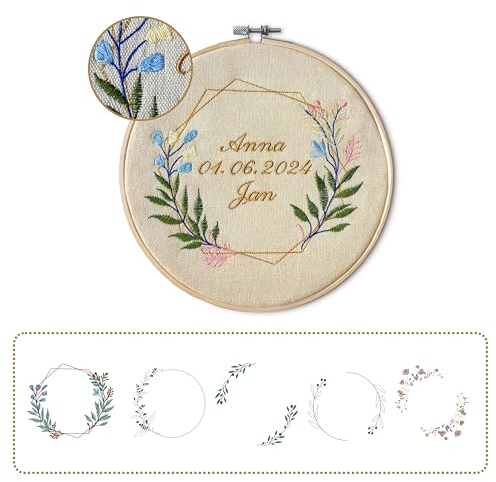 my STITCHERY Stickrahmen mit Namen und Datum bestickt - Personalisiertes Geschenk zur Hochzeit oder Verlobung (Beige)