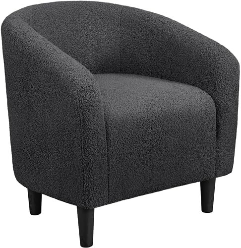 Yaheetech Tub Chair, Accent Chairs for Living Room, Boucle Fabric Armchair, Cozy Barrel Chair with Sturdy Legs for Bedroom/Office/Cafe Bar, Dark Grey