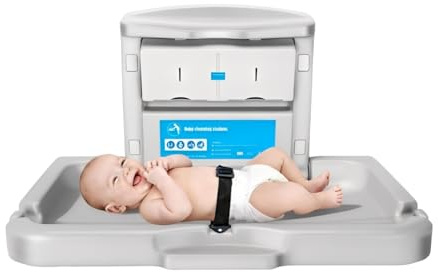 Baby Changing Station Wall Mounted,Commercial Baby Changing Station with Safety Strop,Foldable Wall Mounted Changing Table for Commercial Bathroom,Suitable for Commercial, Hotels & Airports