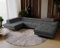 Emporius Ecksofa Sorlo U - Couch mit Schlaffunktion, verstellbare Kopfstützen, Bettkasten - Couch 345 cm U-Form - Ottomane Links freistehend - Samtstoff Velvet (Dunkelgrau - Amor Velvet 4318)