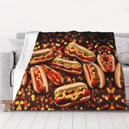 ESASAM Lustige Decke mit Hot Dogs-Aufdruck, perfekt für Bett, Sofa, Camping oder Reisen