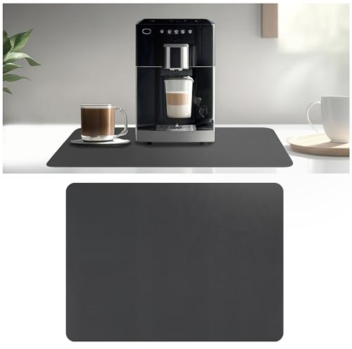 Saugfähige Abtropfmatte 40x30cm Saugstarke Kaffeemaschine Trockenmatte Geschirr Unterlage Grau Matte mit Schmutzabweisender Gummisohle Kaffeematte für Küche Spüle