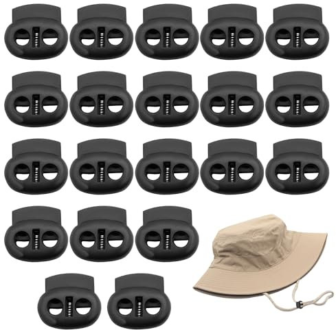 MEKEET 20PCS Round Cord Locks Black Plastic Drawstring Cord Set Toggles for Drawstrings Double Holes Spring Toggle Set for Shoelaces Paracord Bags Windbreakers Outerwear