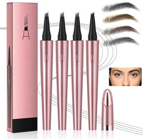 Magic Eyebrow Pencil - 2024 New 3D Waterproof Microblading Eyebrow Pencil Contouring Pen - 4 Tip Natural Long-Lasting Fine Stroke Microblading Eyebrow Pen (4 Colors)