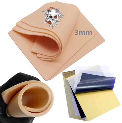 24 Stück Tattoo Haut 3mm mit Transferpapier Set, Unihuby 4Pcs Kunsthaut 3mm und 20 Stück Stencil Papier Übungshaut für Tattoo-Übungsset