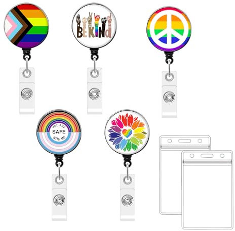 GTOTd LGBTQ Pride Badge Reel Schlüsselband Ausziehbar (5Pcs) with ID Badge Holder Ausweishalter Decoartions (2Pcs) für Kartenhalter Schlüsselkarten,Regenbogen Geschenke für LGBTQ