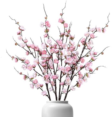 Betylifoy 4 Stück Künstliche Pflaumenblüte Kunstblume Zweige 97cm Lang Künstliche Blumen Pflaumenblütenzweige Kunstpflanze für Zuhause Tisch Hochzeits Büro Dekoration (Rosa)