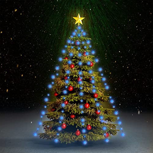 IKAYAA Lichterkette Weihnachtsbaum mit Ring und 12 Girlanden, 180 LED Lichterkette Weihnachtsbaum Außen, Christbaumbeleuchtung Innen, Weihnachtsbaum Lichterkette für 180cm Tannenbaum Blau