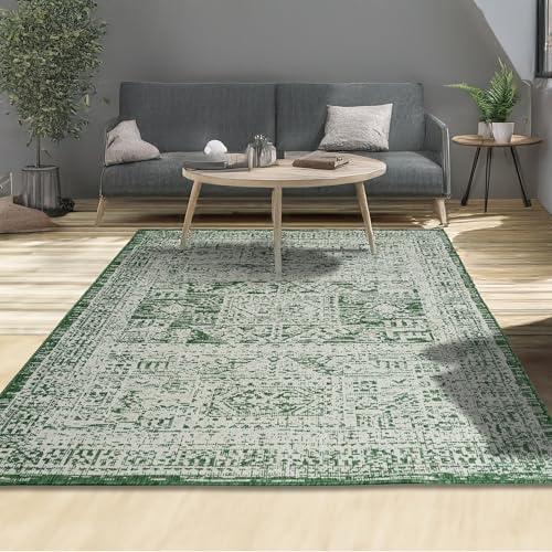 homeart Area Rugs – Durable, Stain-Resistant, Vibrant Geometric Design Carpets – Easy-Clean Rugs for Living Room, Kitchen, Entryway, or Bedroom – Vintage - Green Cream - 80x150 cm
