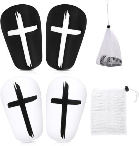 2 Paar Mini Schienbeinschoner Fußball, 10 x 6cm Schwarz & Weiß Kreuz Schutz Fußball-Schienbeinschoner Klein Fußball-Schienbeinschoner für Jugendliche Kinder Jungen Mädchen Erwachsene