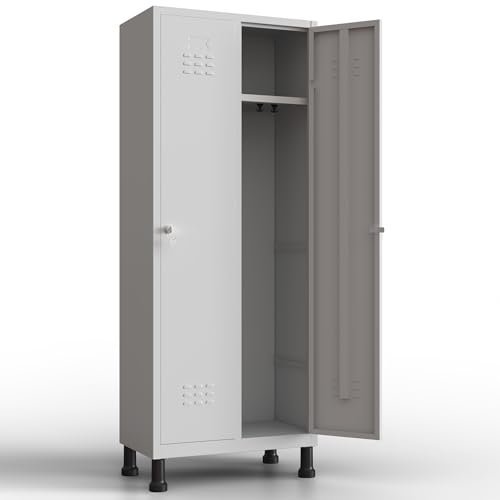TwinThink Schließfächer, 180 x 65 x 40 cm, Metallfächer 2 Türen, Metallspind, mit Schlüssel, Schließfächer, 2 Türen, Umkleiderschrank aus Metall (1, Grau)