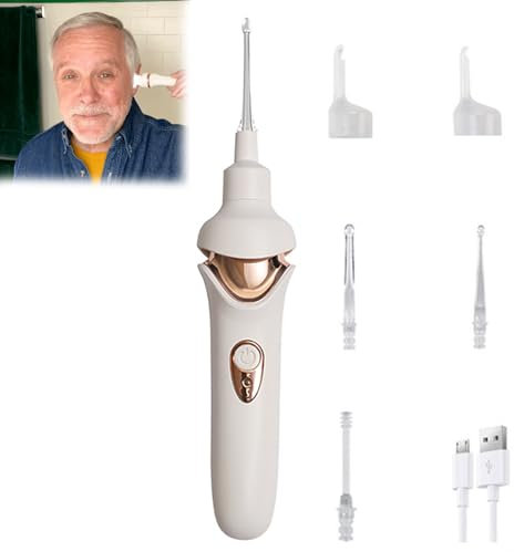 Puriear Ear Wax Remover, Puriear Ear Wax Cleaner, Electric Ear Suction Device with LED Light for Earwax Removal, Soft Prevent Ear-Pick Clean Tools Set (White)
