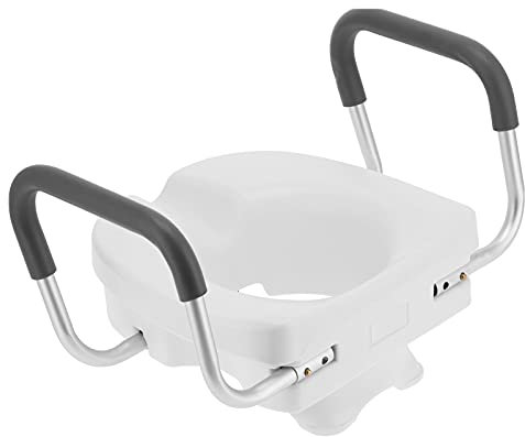 Copriwater Rialzato, Sedile WC Rialzato, Altezza Regolabile per Anziani, Donne Incinte, Disabili con Bracciolo Antiscivolo, Supporta Fino a 136 Kg, Healthmisc