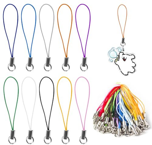 Lechisenop 100 Pcs Phone Charm Strings - 10 Colors Detachable Keychain Strings Sturdy Phone Charm Straps Making Kit For Mobilephone Lanyard Strap Diy Rope For Hanging