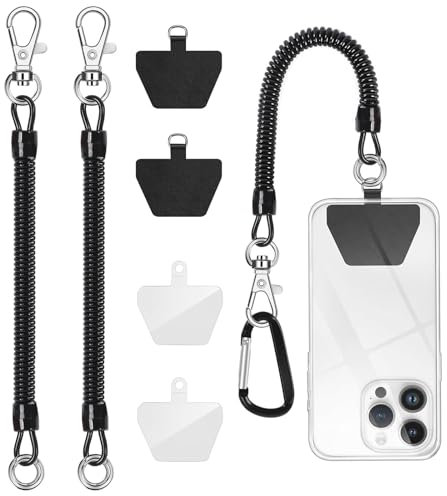 LunarCharm 2 pièces Cordon Anti-vol pour téléphone Cordon spiralé pour randonnée et Escalade adapté à la Plupart des Smartphones (Noir + Noir)