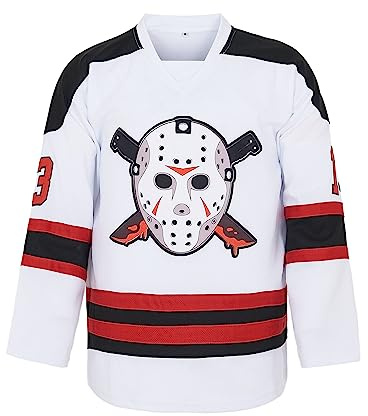 Ucavan Men's Voorhees 13 Hockey Jersey Halloween Stitched White L