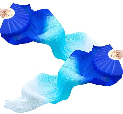 YDAKGUEY 1 Pair 1.5 M Silk Belly Dance Fan, National Dance Dancing Long Bamboo Fan for Party Stage Performance, Dancer Practice Long Imitation Dance, for Dancer's Gifts