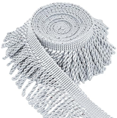 GORGECRAFT Vorhangfransen Bullion Fransenbesatz 4.6 m X 6.2cm Silberfarben Zum Nähen Stoffbesatz Polsterquastenband Für Vorhänge Kissen Lampenschirme Kleidung Kissen Nähen Basteln Weihnachtsdekoration