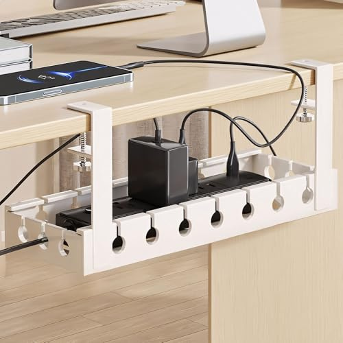 Kabelkanal Schreibtisch für Kabel Organizer Management,Metall Kabel Organizer Schreibtisch,Kabelmanagement Schreibtisch Kabel Verstecken,Cable Organizer Desk Kabelkorb zum Verwalten (Weiß, 40cm)