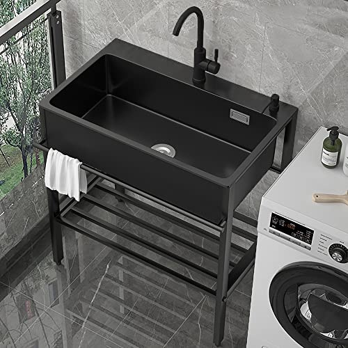 Lavello da Cucina Indipendente in Pietra di Quarzo - Lavello per Lavanderia Commerciale, postazione di Lavoro con cestello filtrante e Piedini Regolabili - Ideale per Garage, Giardino, Uso i