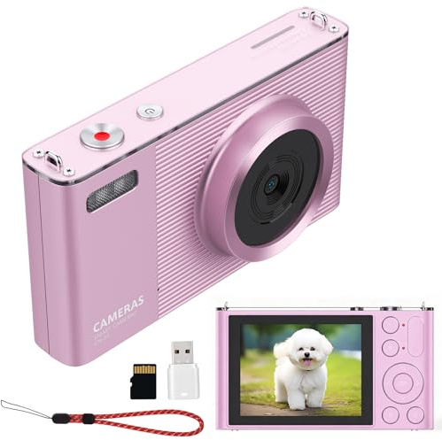 Digital Camera 4K 72MP with 2.8 LCD Screen,16X Digital Zoom, Compact Portable Vlogging Camera with 32GB SD Card for Beginner Photography. (Pink)