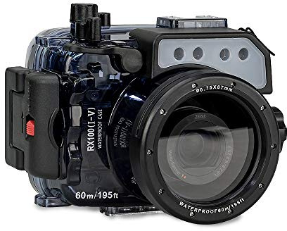 YaelHelens Custodia professionale subacquea per fotocamera, 60 m, custodia impermeabile per Sony RX100I-RX100V, con sistema di allarme perdita, supporto hot shoe, compatibile con obiettivi Fish-Eye da