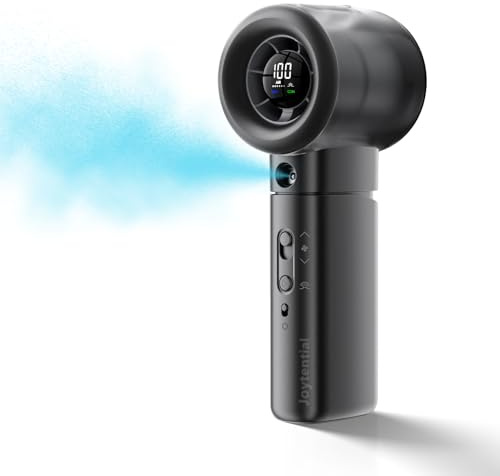 Joytential Tragbarer Turbo Handventilator mit Wasserkühlung, Kleiner Sprühventilator USB Wiederaufladbar, Digitales Display, Taschenventilator Sprühnebel für Reisen Camping Konzerte Draußen, Schwarz