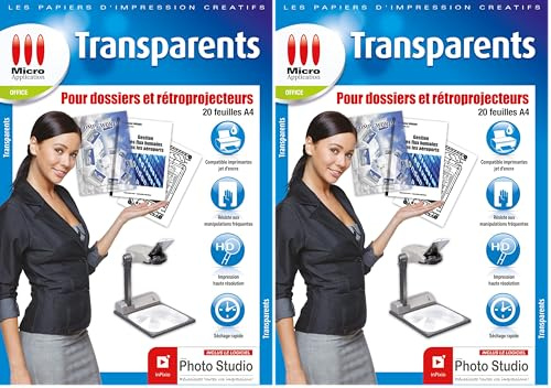 Feuille Transparente Imprimable pour Rétroprojecteur - 20 Films Polyester Transparents A4 - Micro Application (Lot de 2)