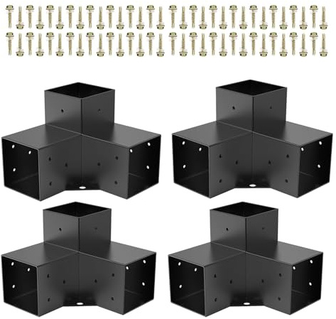 Set di supporti angolari a 3 vie 90° per pergola, adatti a pali 100×100 mm, kit completo con viti, lotto di 4