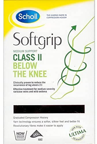 Scholl Unisex Softgrip Medium Support Class Ii Ribbed - 2 For Mens Or Women Black, Sock, Off-white, L UK