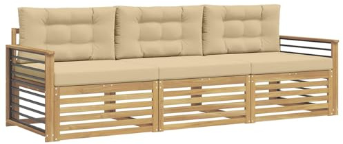 vidaXL Outdoor-Sofagarnitur mit Kissen 3 pcs Weiß und Beige Polyester, Outdoor Lounge, Moderne Ecksofa, Gartenmöbel, Terrassen-Sitze, Komfortables Set für Wohnräume