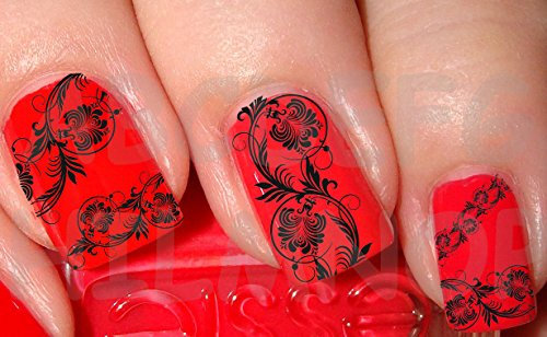 AWS Set Water Decals Lace Edge Flower Pattern Black Nail Art Lace Flowers Stickers Classic Style Transfer Black Lace Classic Floral Miles Swirlings Crochet