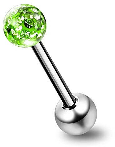 Monster Piercing Leichte grüne Epoxy Clover Multi Kristall Stein Kugel 14 Gauge chirurgischen Stahl Straight Barbell Zunge Bar Piercing
