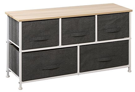 sogesfurniture Aufbewahrung Kommode Garderoben mit 5 Stoff-Schubladen, universale Schubladenbox Schubladenschrank Stoffschrank für Flur, Eingangsbereich, Schlafzimmer, 100x29x55cm, 106-GY-BH