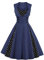 AXOE Robe Femme Vintage Années 50 en Coton Extensible Robe de Cocktail Chic et Élégante Mariage, Soirée, Guinguetteà Pois Marine, Taill 52, 5XL
